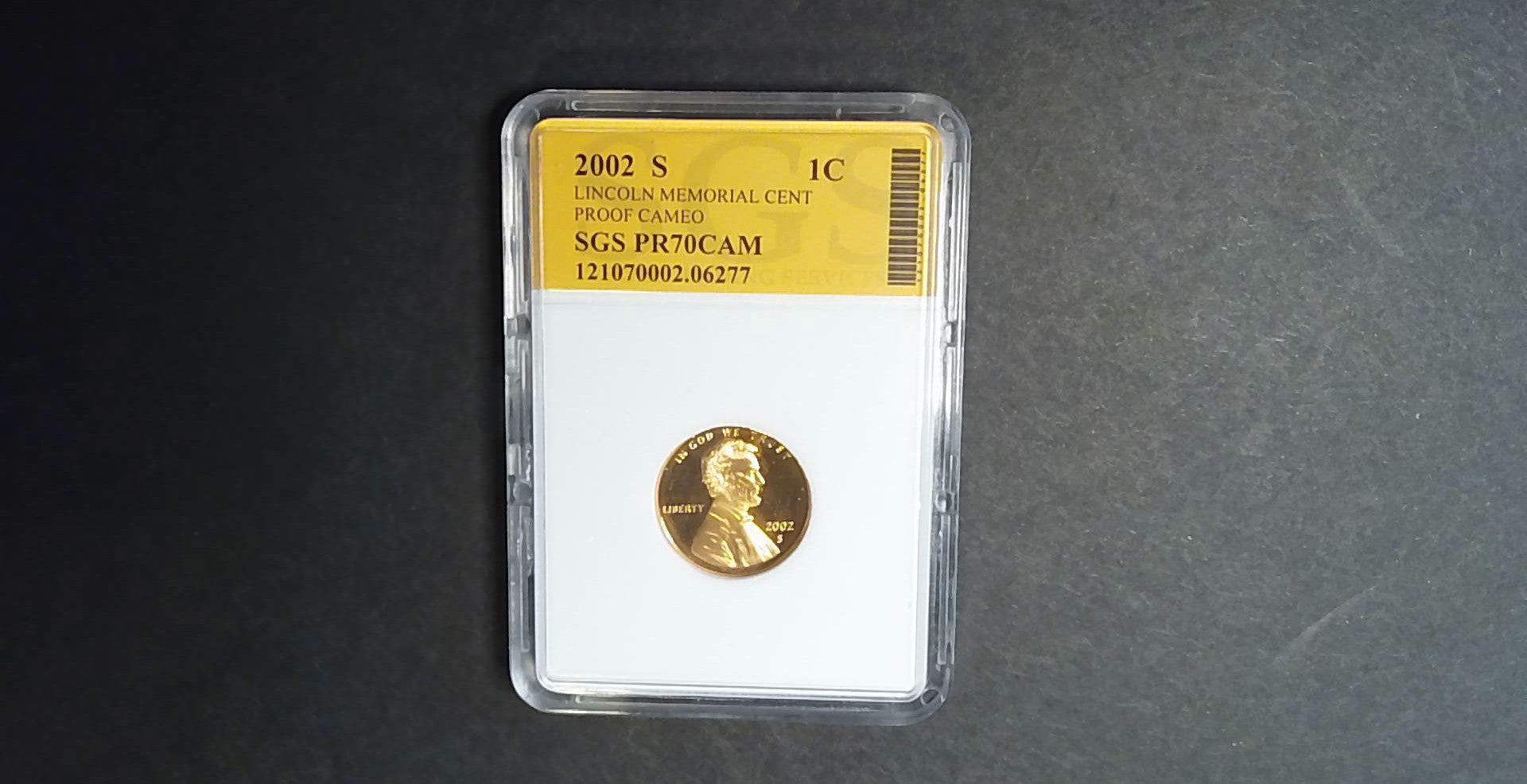 2002-S Lincoln Memorial Cent Proof Cameo – SGS PR70 CAM | Certified Perfect Proof
