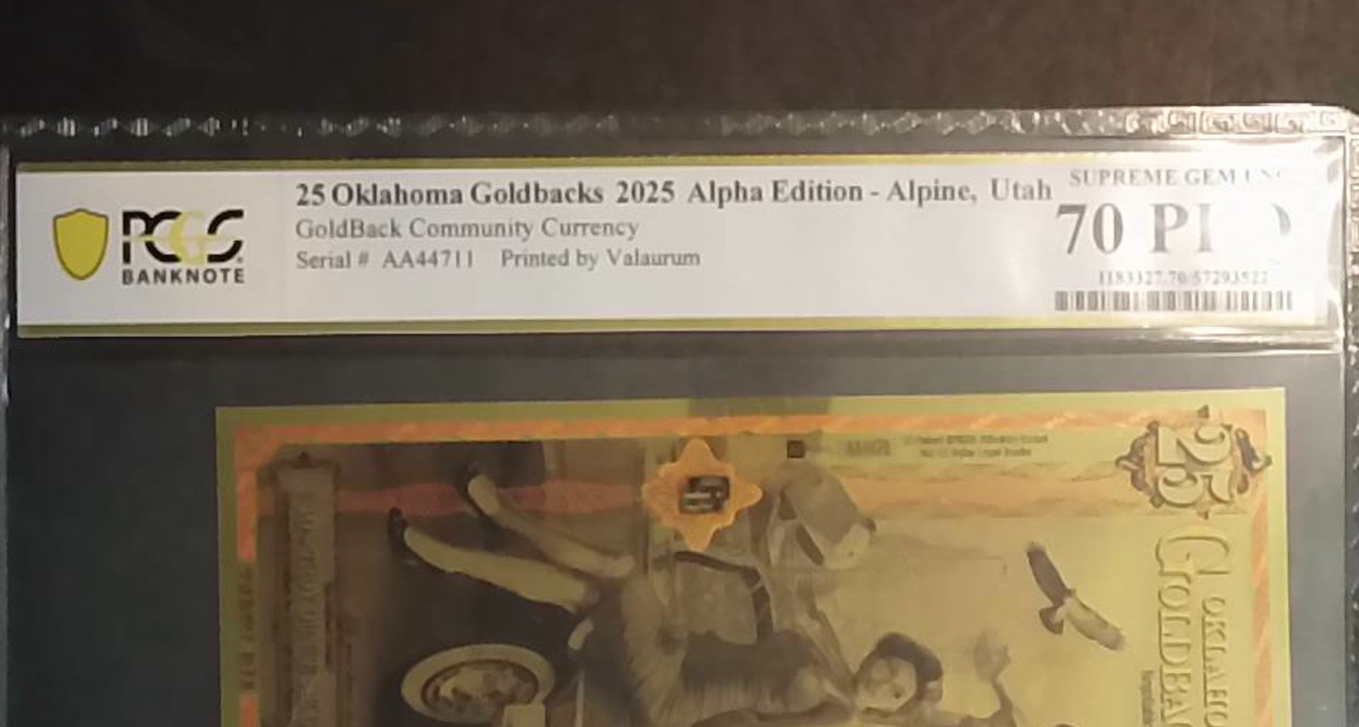 2025 Oklahoma 25 Goldback Alpha Edition PCGS 70 PPQ First Year 1/40 oz Gold