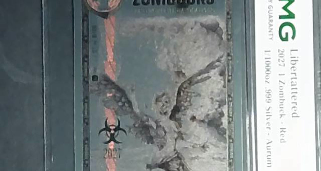 2027 Libertattered 1 Zombuck Red Aurum PMG 70★ – 1/1000 oz .999 Silver