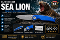 BladeBox Sea Lion Folding Pocket Knife – Blue Aluminum Handle | D2 Tool Steel