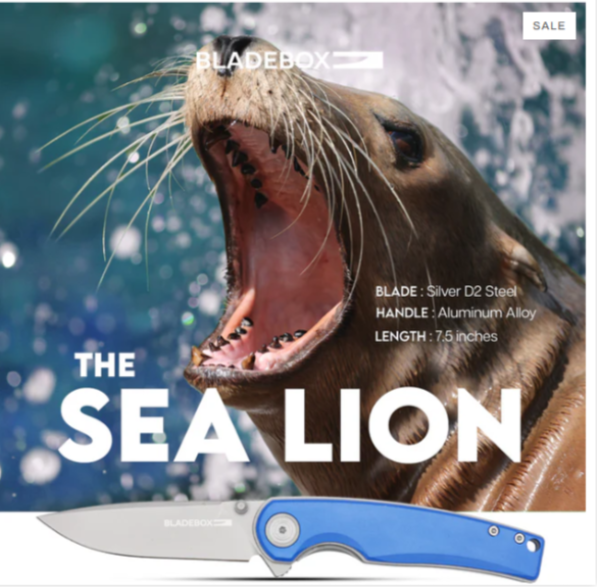 BladeBox Sea Lion Folding Pocket Knife – Blue Aluminum Handle | D2 Tool Steel