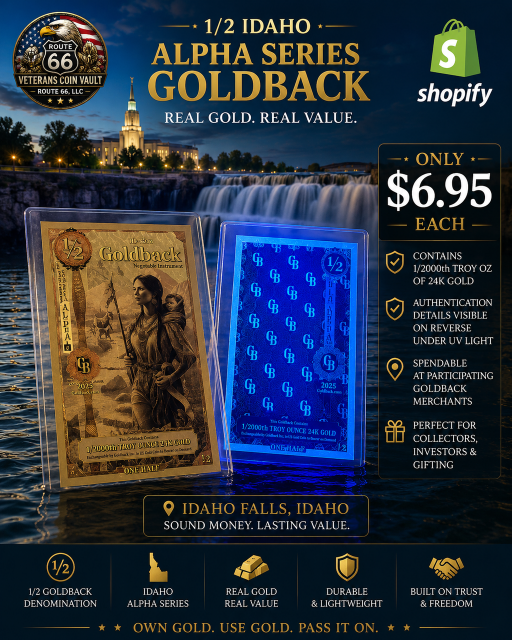 2025 1/2 Idaho Goldback® Alpha Series | 24K Gold Spendable Currency | New