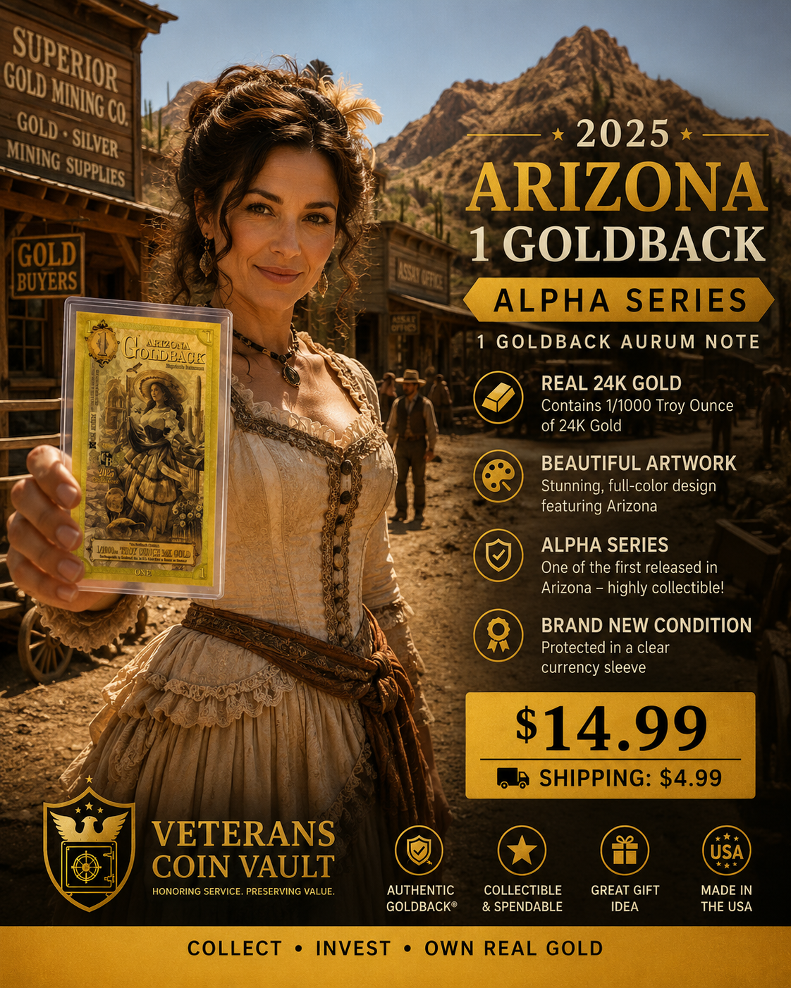2025 Arizona 1 Goldback Alpha Series | 1 Goldback Aurum Note | Limited Alpha Edition