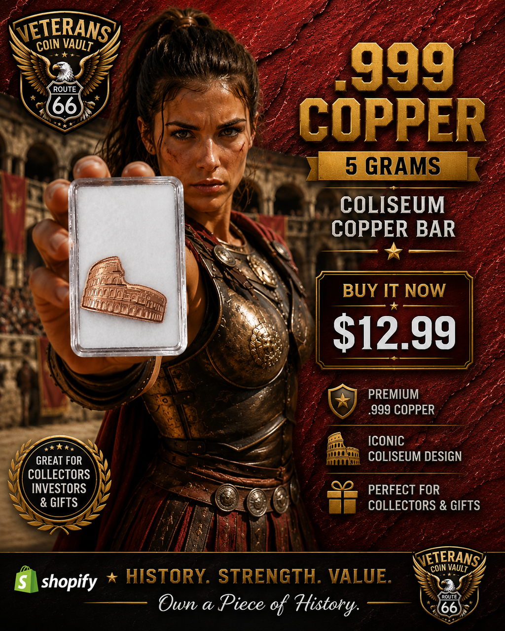 5 Gram .999 Fine Copper Colosseum Bar – Pan Metals Group | Roman Collectible