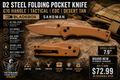 BladeBox Sandman Folding Pocket Knife | Desert Tan | D2 Steel | G10 Handle