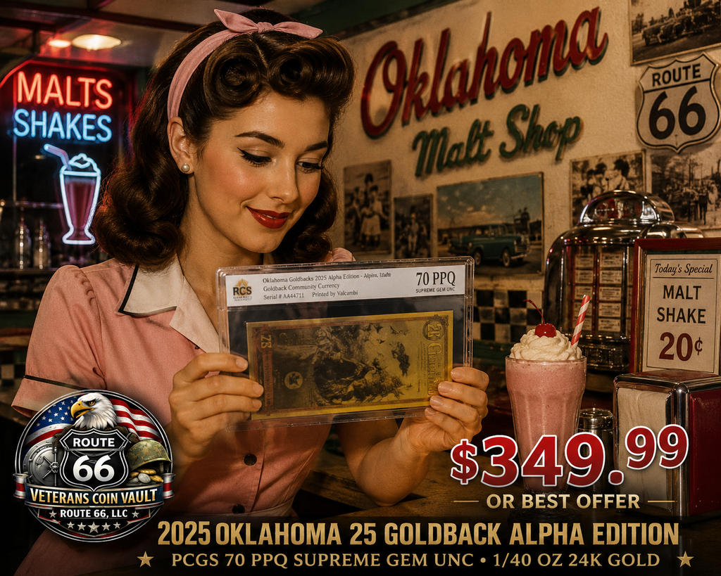 2025 Oklahoma 25 Goldback Alpha Edition PCGS 70 PPQ First Year 1/40 oz Gold