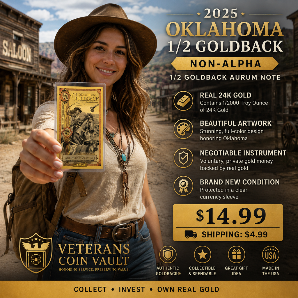 2025 Oklahoma 1/2 Goldback (Non-Alpha) | 1/2 Goldback Aurum Note | New