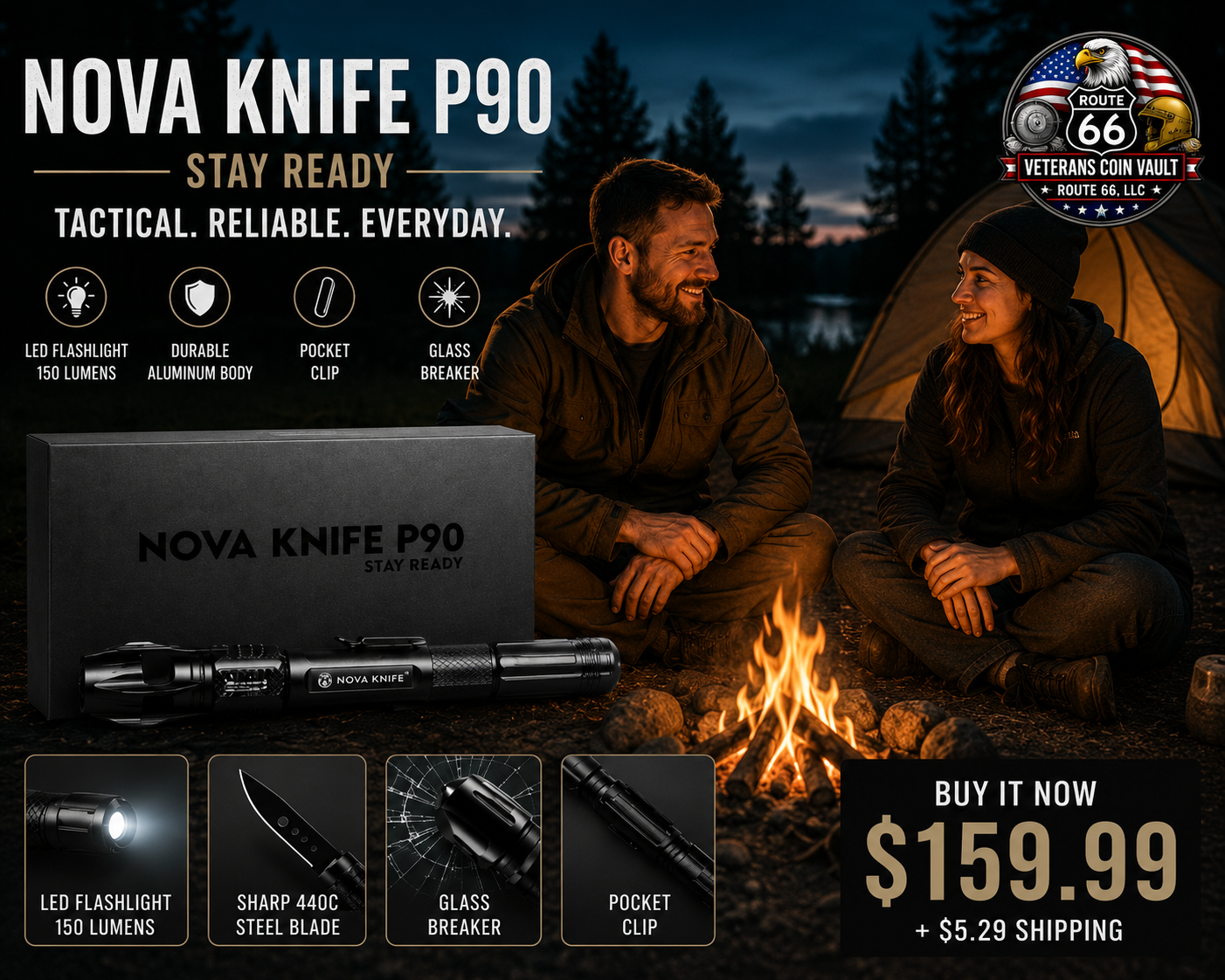 NOVA Knife P90 High-Intensity Survival Flashlight & Rescue Tool