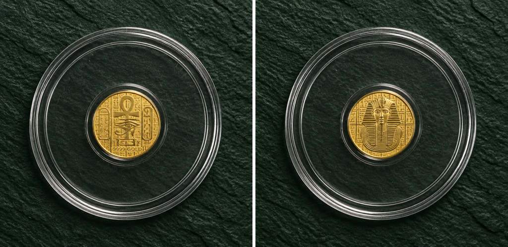 1/200 oz .9999 Pure Gold Egyptian King Tut Coin Round in Capsule – Monarch