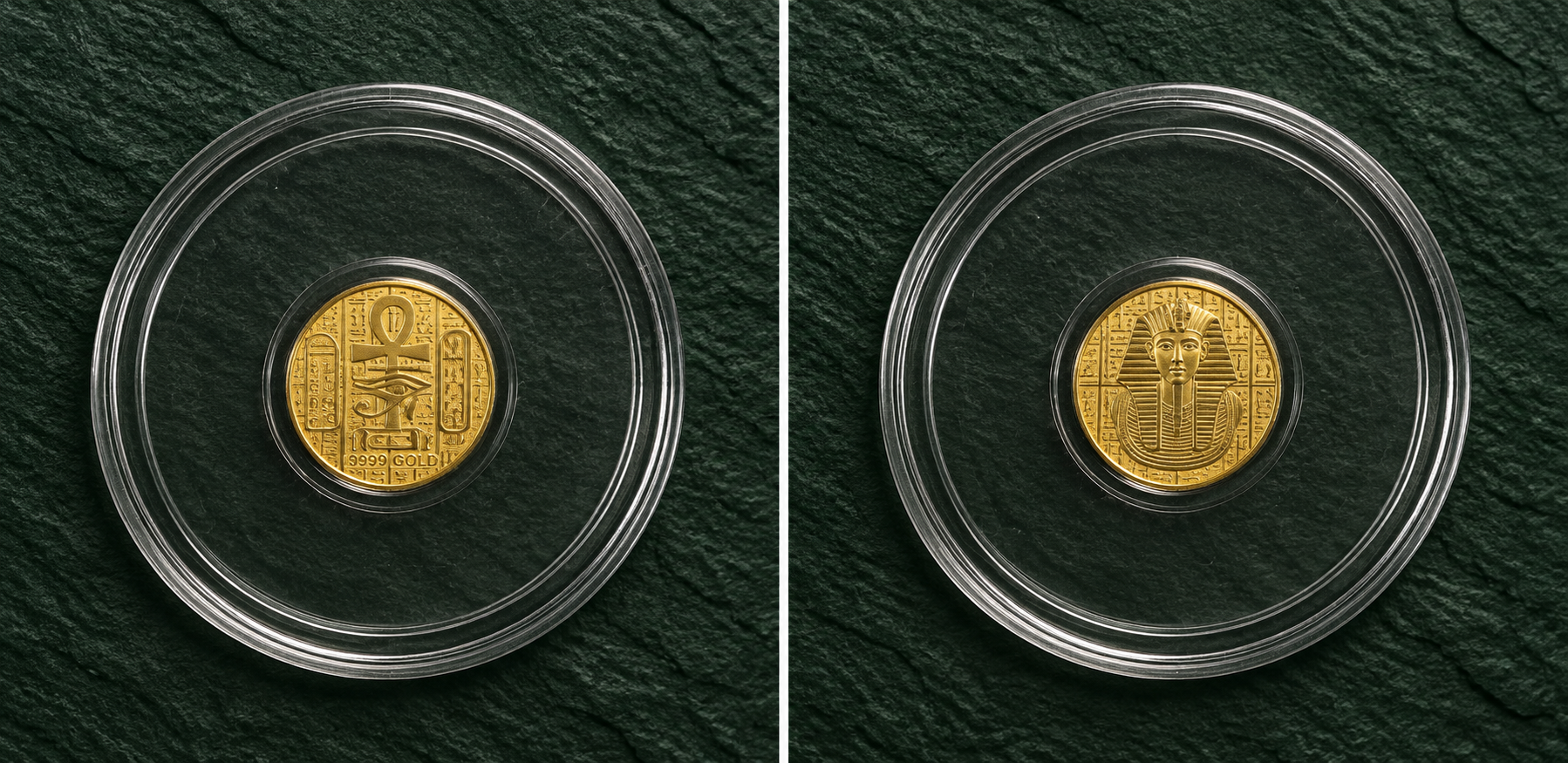 1/200 oz .9999 Pure Gold Egyptian King Tut Coin Round in Capsule – Monarch