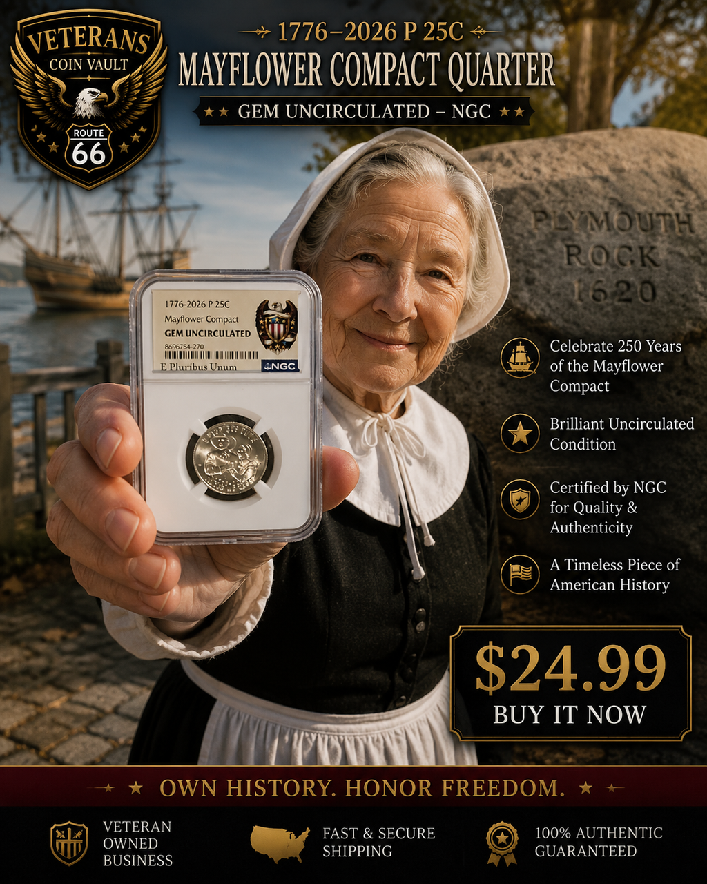 2026-P Mayflower Compact Quarter – NGC Gem Uncirculated | U.S. Semiquincentennial Series