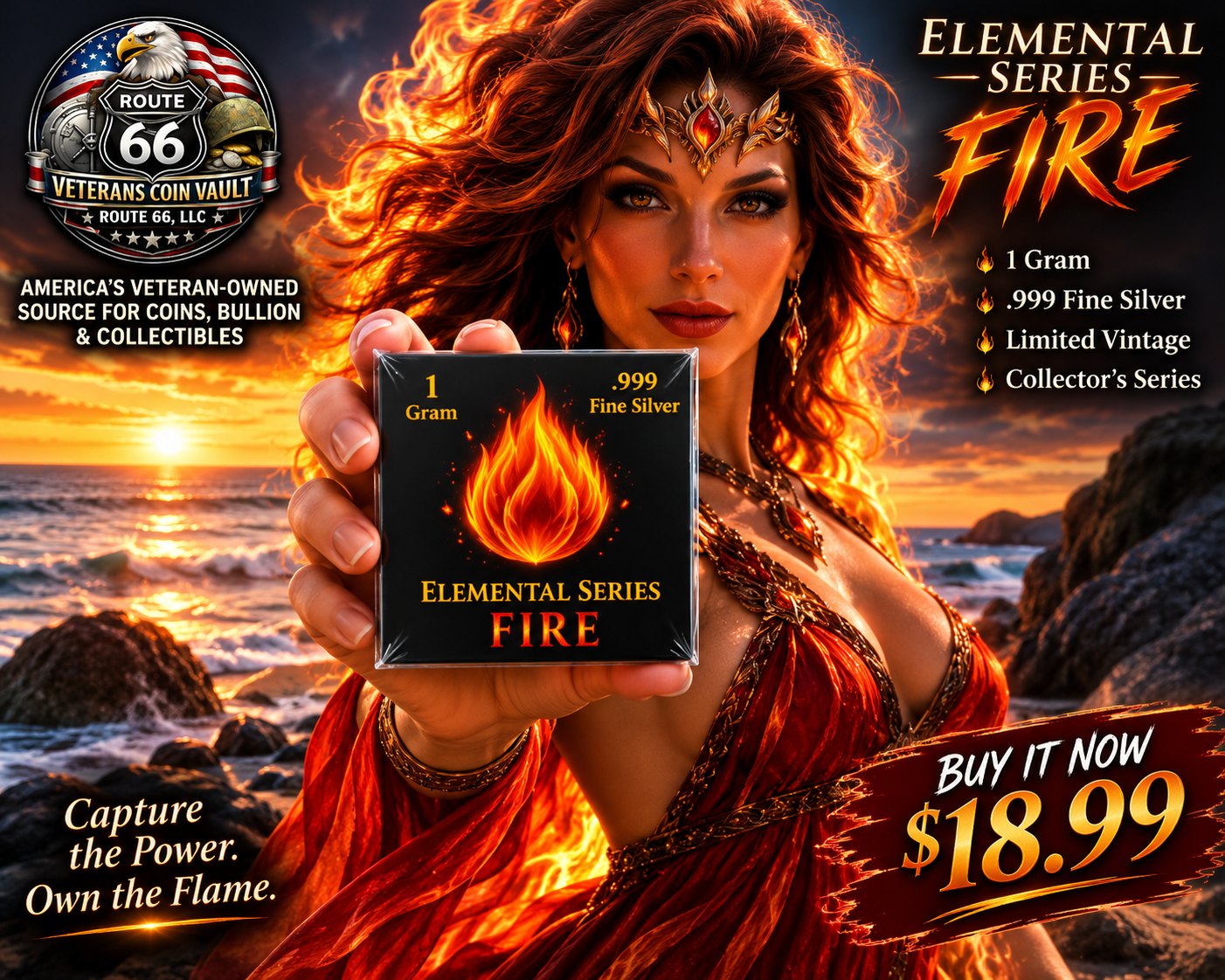 1 Gram .999 Fine Silver Elemental Series FIRE Bar – Limited Edition | Chance at Colorized or 24K Gold-Plated Edition