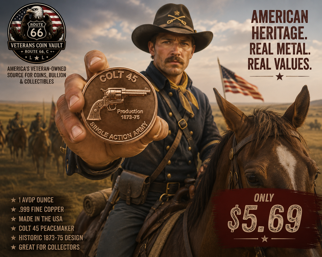 Colt .45 Single Action Army 1 AVDP Ounce .999 Fine Copper Round | Old West Revolver Collectible