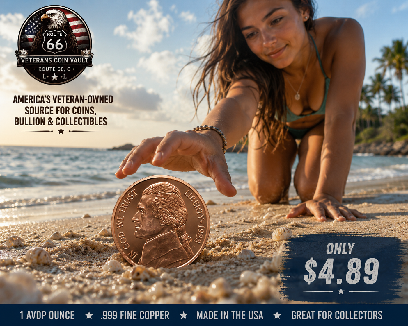 1988 Jefferson Nickel Design 1 AVDP Ounce .999 Fine Copper Round | American Classic Collection