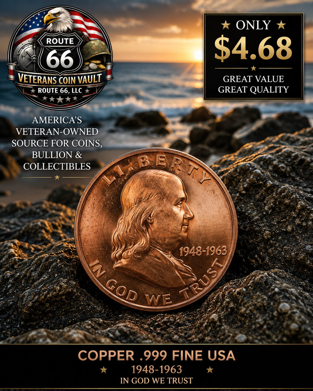 1 oz .999 Fine Copper Round – Benjamin Franklin Design | Collectible Bullion Round