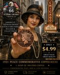 1921 Peace Commemorative Copper Round – 1 AVDP Oz .999 Fine Copper – Liberty Design – Collectible Round