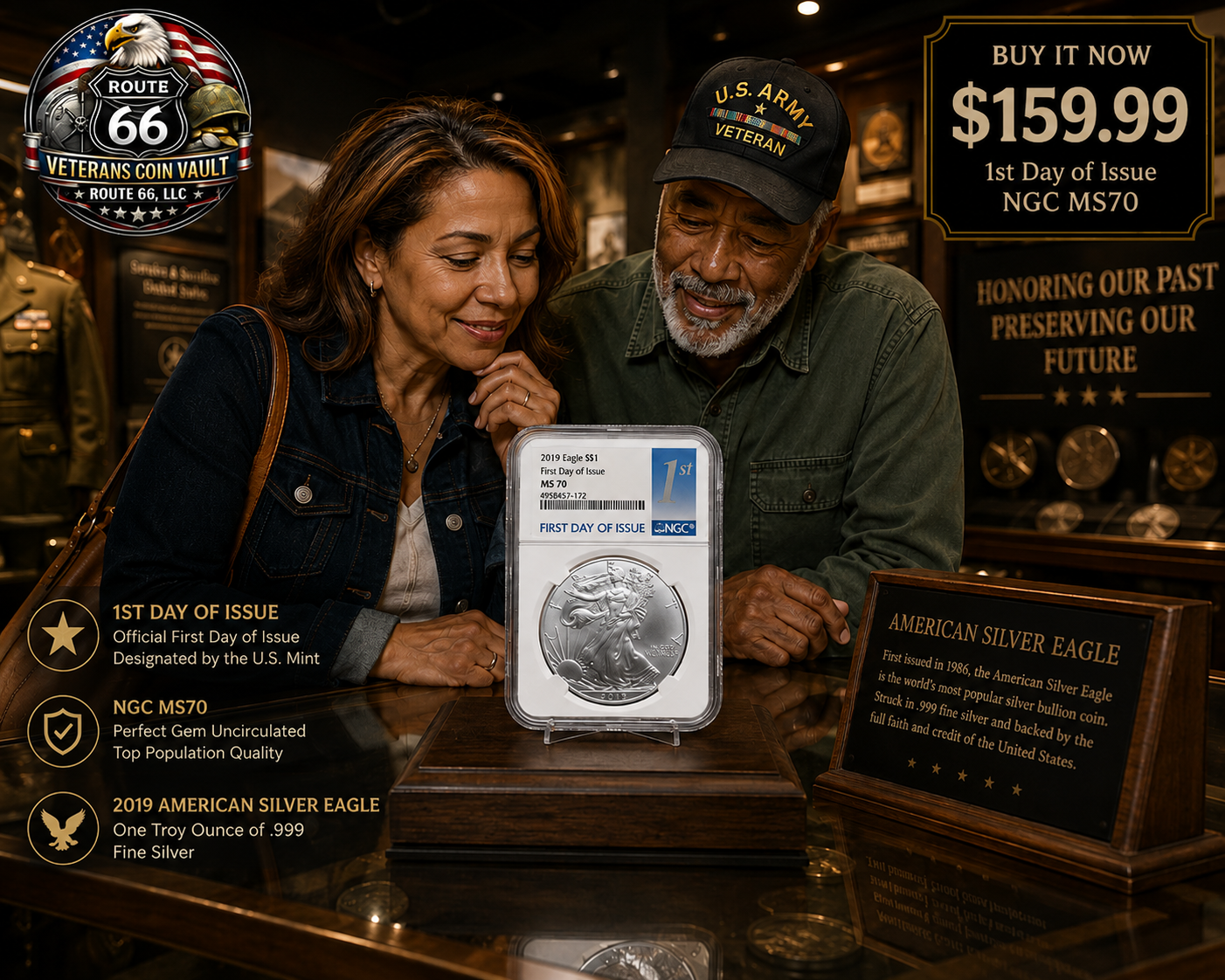 2019 American Silver Eagle NGC MS70 First Day of Issue 1 oz .999 Fine Silver Coin