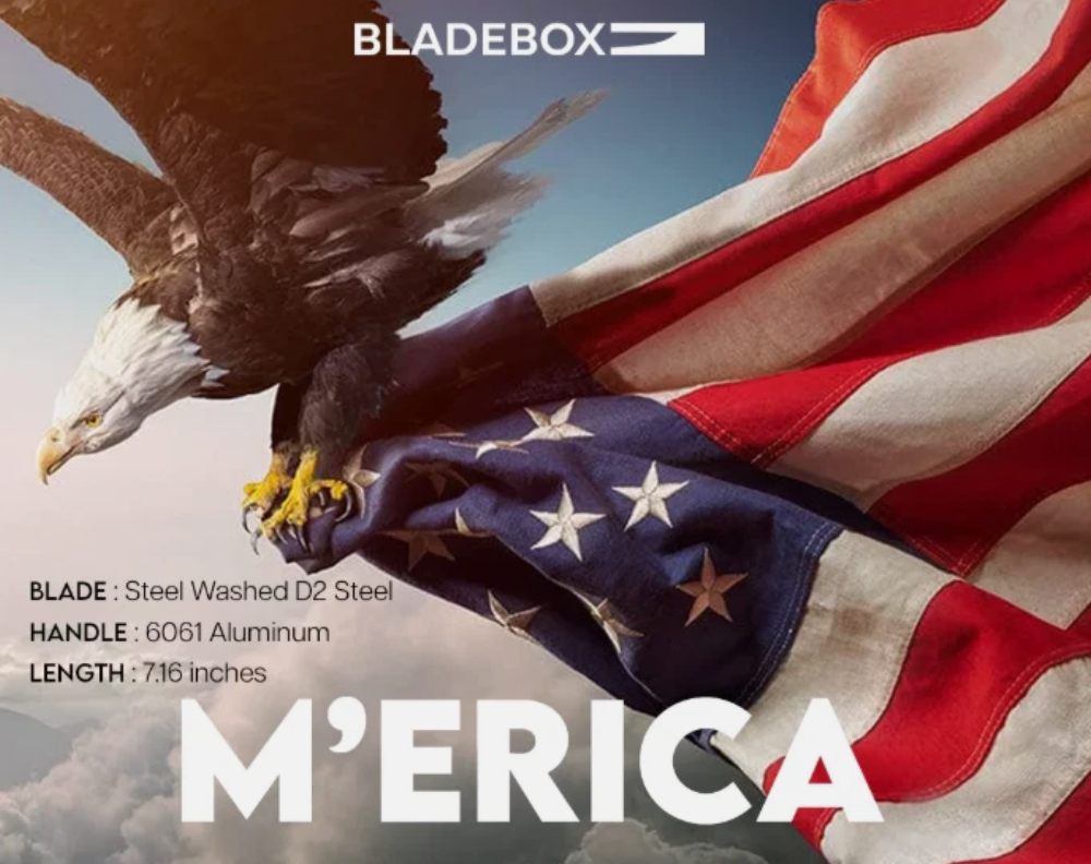 BladeBox "M'ERICA" Folding Knife | D2 Steel Blade | 6061 Aluminum Handle | Silver