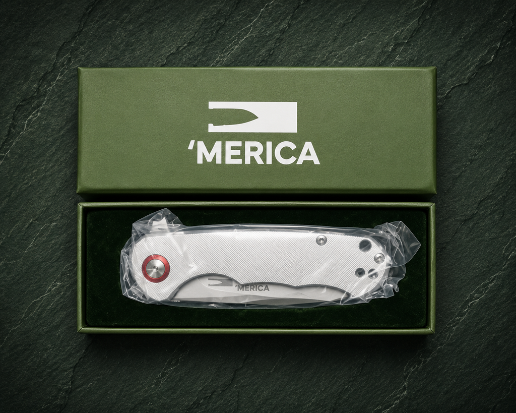 BladeBox "M'ERICA" Folding Knife | D2 Steel Blade | 6061 Aluminum Handle | Silver