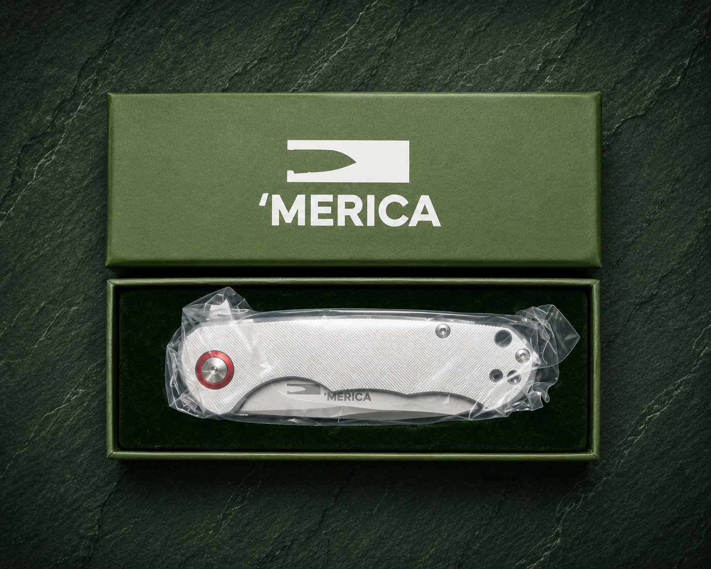 BladeBox "M'ERICA" Folding Knife | D2 Steel Blade | 6061 Aluminum Handle | Silver