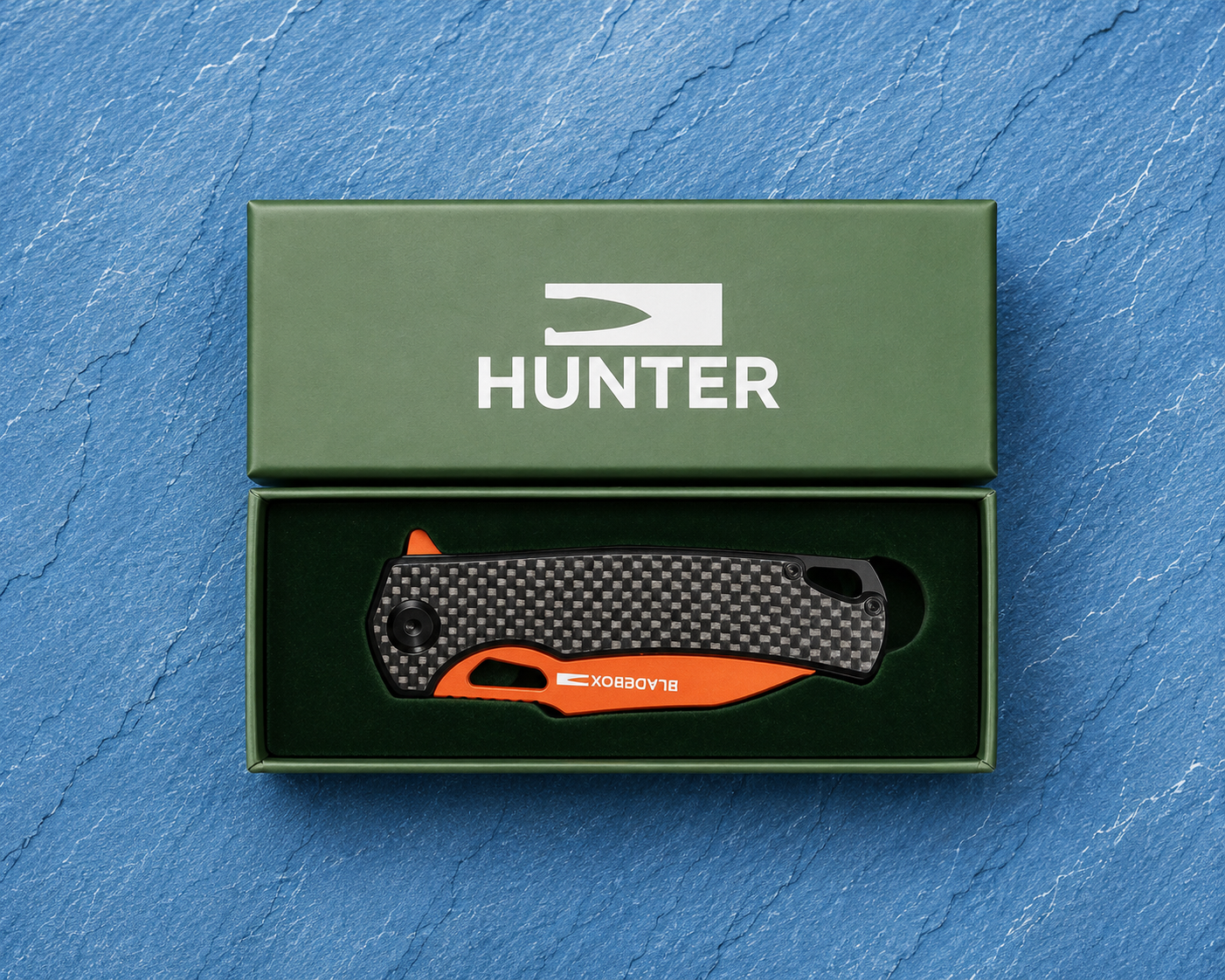 Premium D2 Steel • Carbon Fiber Handle • Brand New in Box • Orange Blade