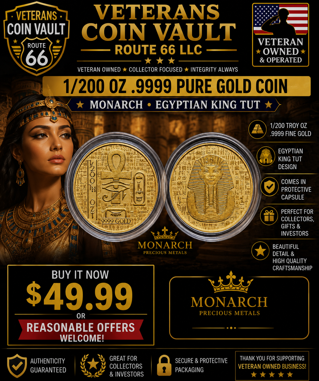 1/200 oz .9999 Pure Gold Egyptian King Tut Coin Round in Capsule – Monarch